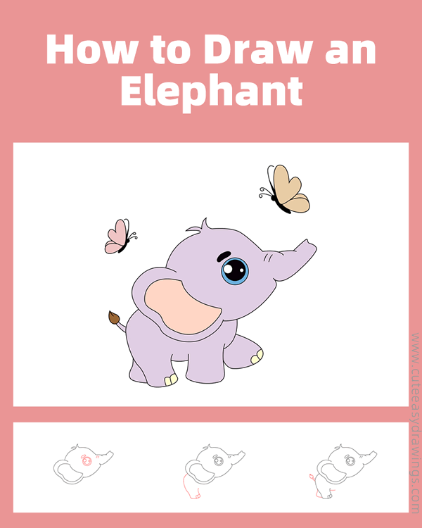 how to draw an elephant - www.cuteeasydrawings.com