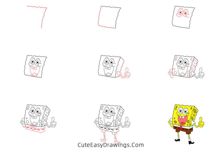 how to draw spongebob squarepants - www.cuteeasydrawings.com