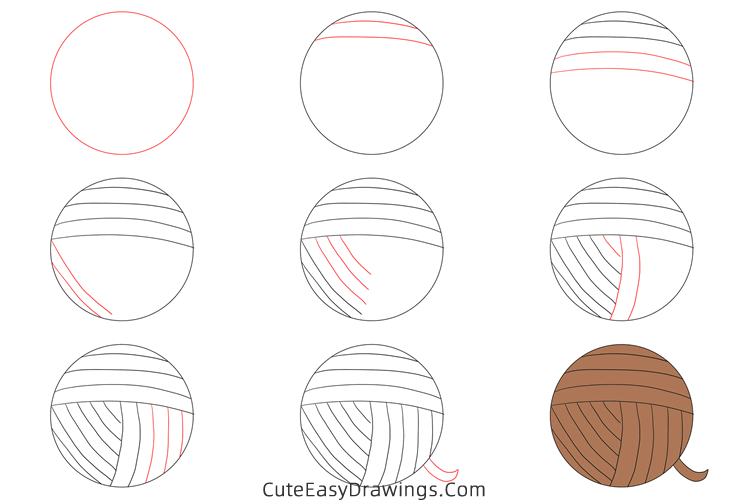 how to draw a ball of yarn - www.cuteeasydrawings.com