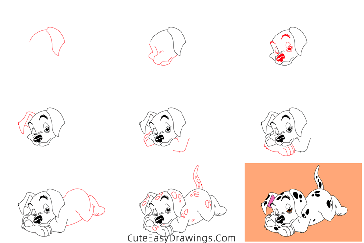 how to draw penny from 101 dalmatians - www.cuteeasydrawings.com