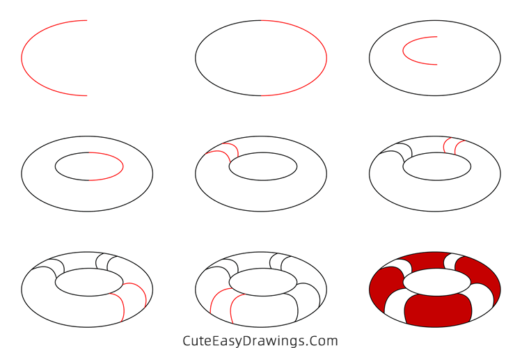 how to draw a lifebuoy - www.cuteeasydrawings.com