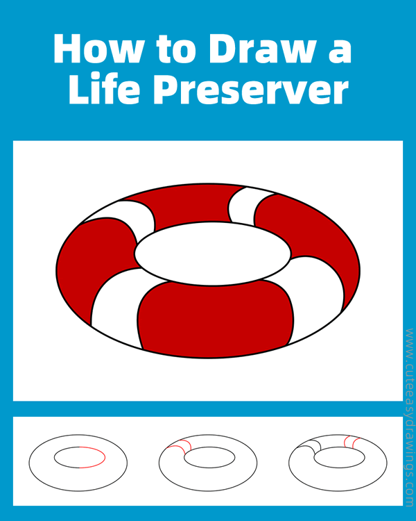 how to draw a lifebuoy - www.cuteeasydrawings.com