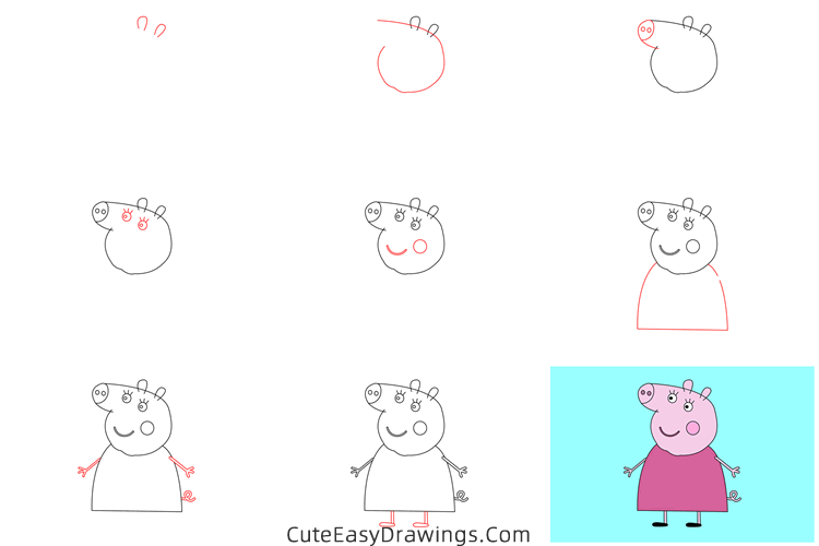 how to draw auntie pig from peppa pig - www.cuteeasydrawings.com