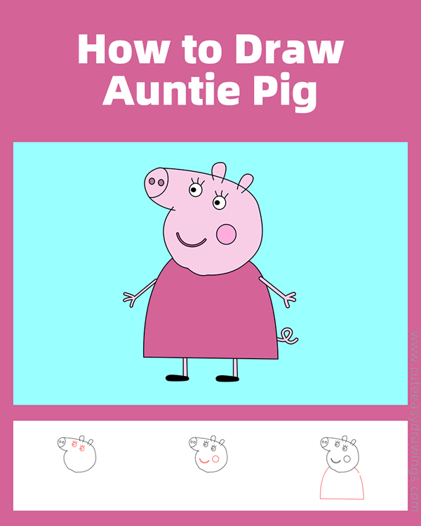 how to draw auntie pig from peppa pig - www.cuteeasydrawings.com