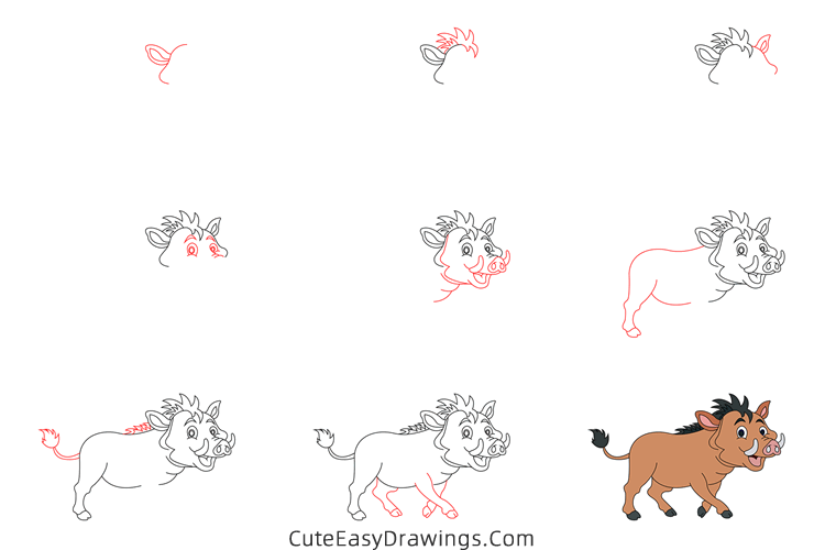 how to draw a wild boar - www.cuteeasydrawings.com