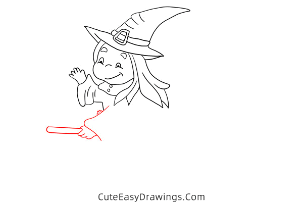 how to draw a witch on a broomstick - www.cuteeasydrawings.com