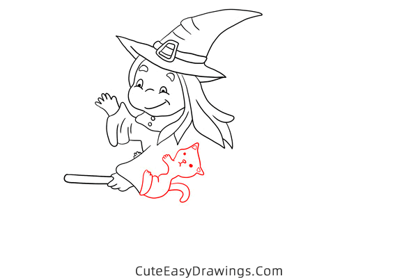 how to draw a witch on a broomstick - www.cuteeasydrawings.com