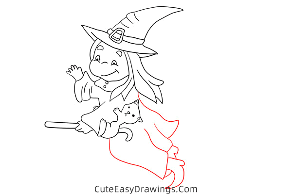 how to draw a witch on a broomstick - www.cuteeasydrawings.com