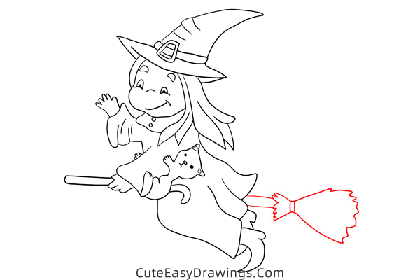 how to draw a witch on a broomstick - www.cuteeasydrawings.com