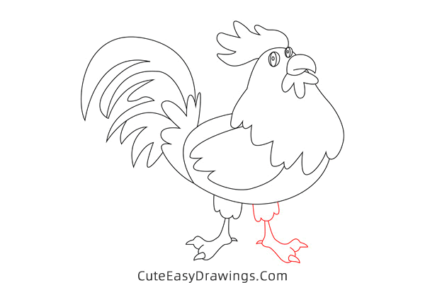 how to draw a rooster - www.cuteeasydrawings.com