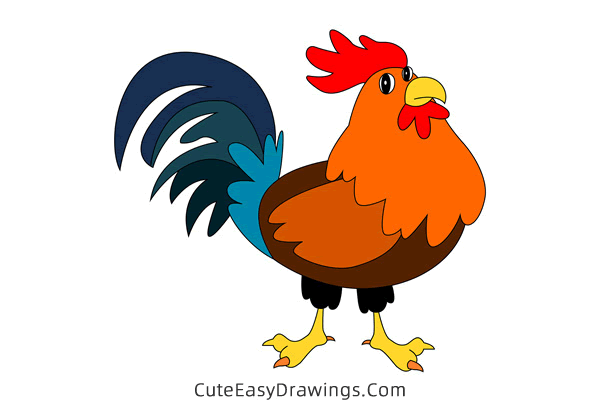 how to draw a rooster - www.cuteeasydrawings.com