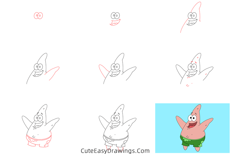 how to draw patrick star - www.cuteeasydrawings.com