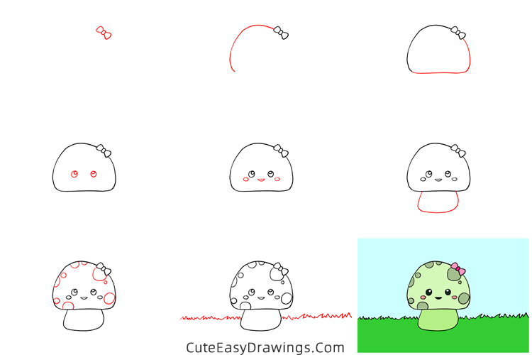 how to draw a cartoon mushroom - www.cuteeasydrawings.com