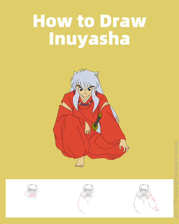 how to draw inuyasha - www.cuteeasydrawings.com