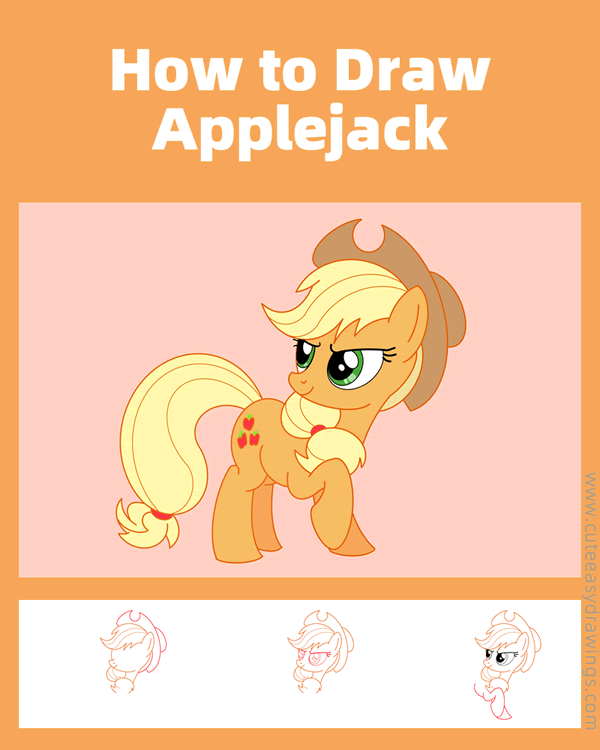 how to draw applejack from my little pony - www.cuteeasydrawings.com