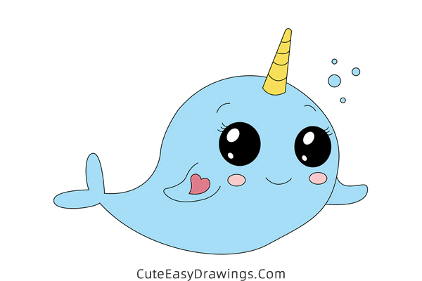 how to draw a narwhal - www.cuteeasydrawings.com