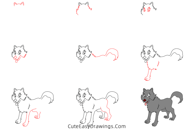 how to draw a wolf - www.cuteeasydrawings.com