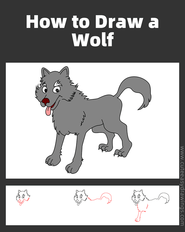 how to draw a wolf - www.cuteeasydrawings.com