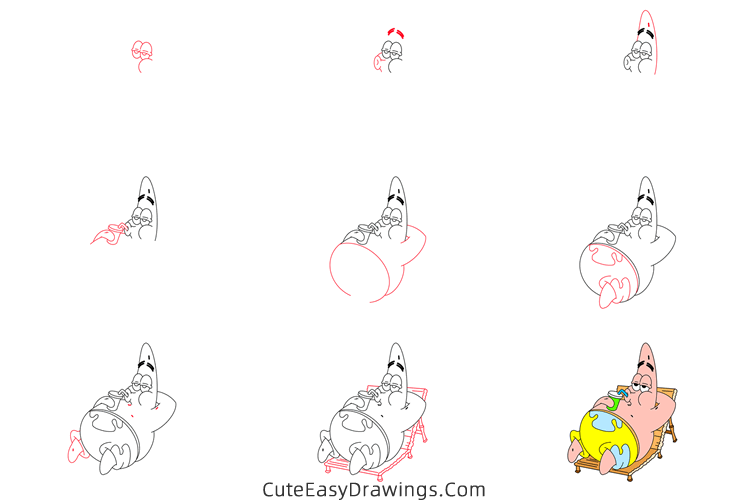 how to draw patrick star from spongebob squarepants - www.cuteeasydrawings.com