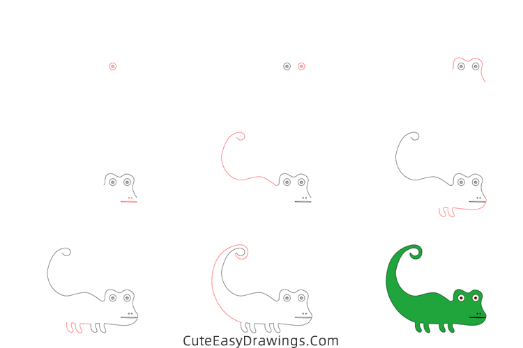 how to draw a chameleon easy - www.cuteeasydrawings.com