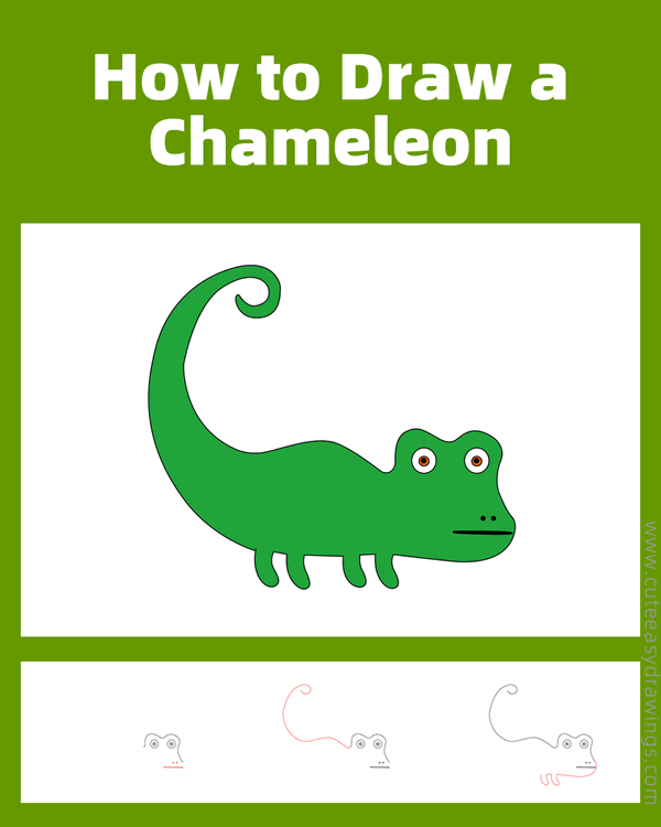 how to draw a chameleon easy - www.cuteeasydrawings.com