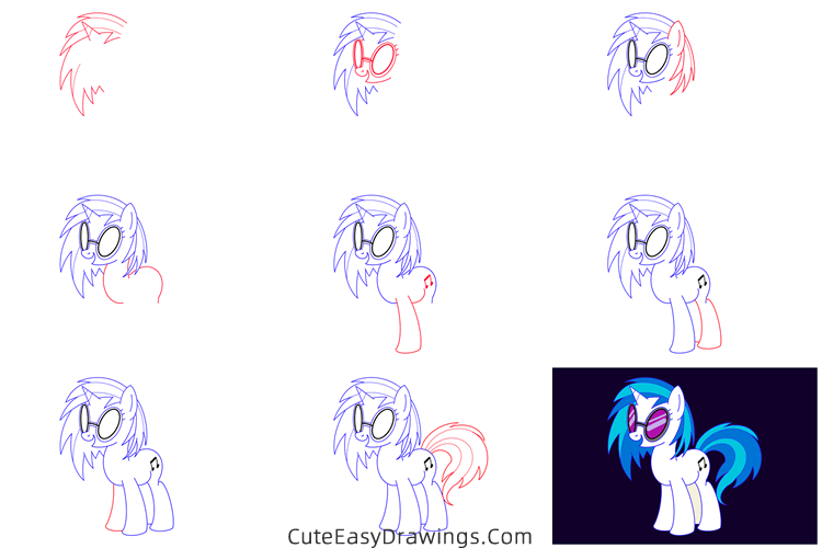 how to draw vinyl scratch from my little pony - www.cuteeasydrawings.com