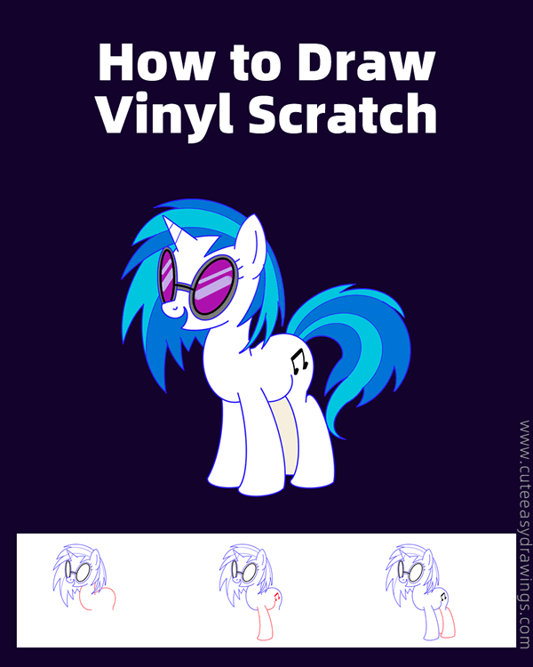 how to draw vinyl scratch from my little pony - www.cuteeasydrawings.com