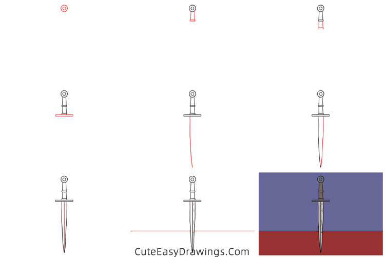 how to draw a sword - www.cuteeasydrawings.com