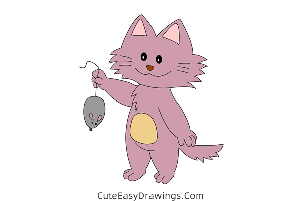 how to draw a cat with a mouse - www.cuteeasydrawings.com