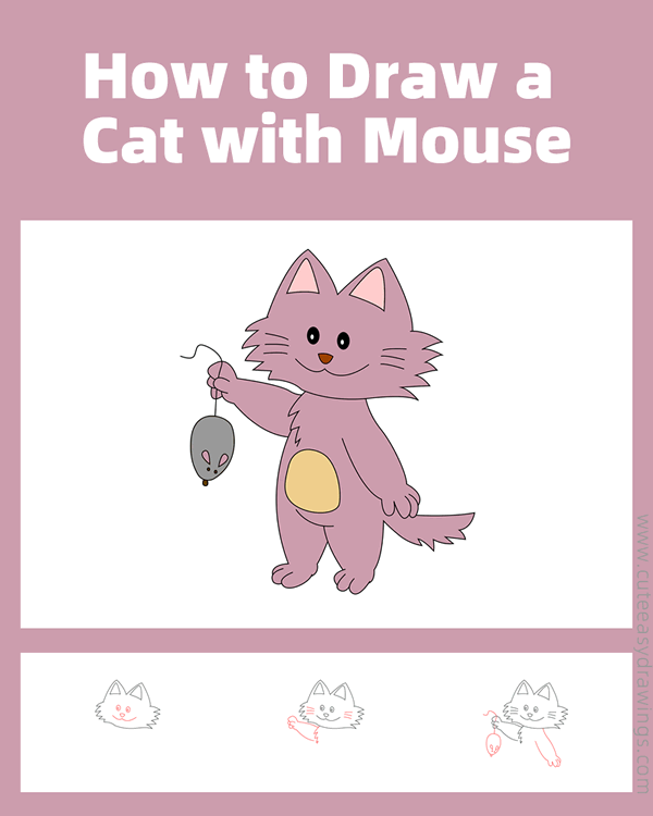 how to draw a cat with a mouse - www.cuteeasydrawings.com