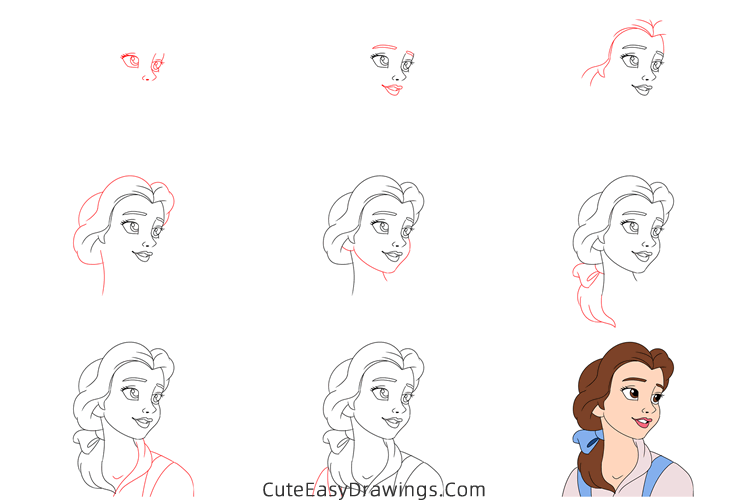 how to draw belle from beauty and the beast - www.cuteeasydrawings.com