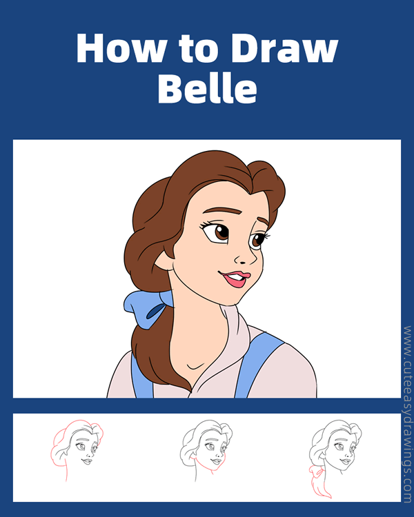 how to draw belle from beauty and the beast - www.cuteeasydrawings.com