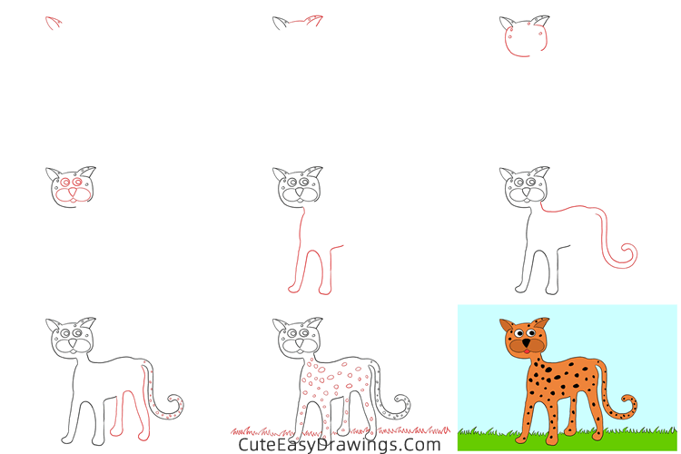 how to draw a cheetah - www.cuteeasydrawings.com