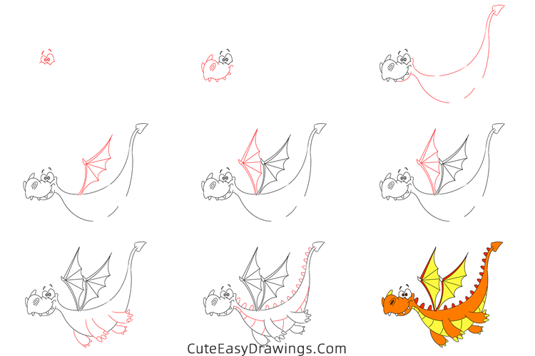 how to draw a dragon - www.cuteeasydrawings.com