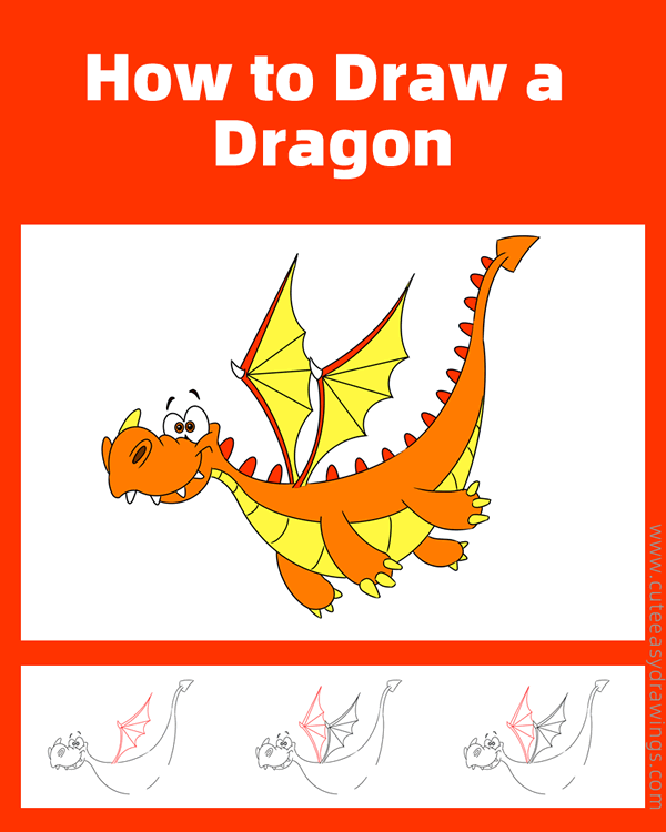 how to draw a dragon - www.cuteeasydrawings.com