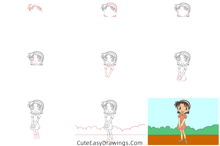 how to draw ayumi yoshida from detective conan - www.cuteeasydrawings.com