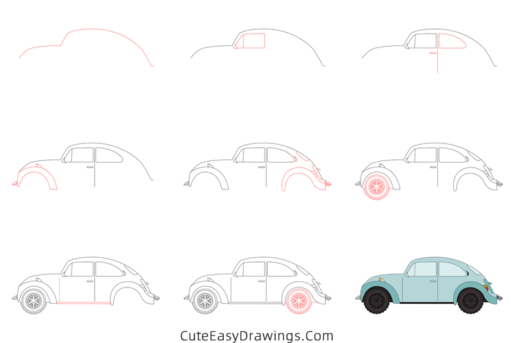 how to draw a volkswagen beetle - www.cuteeasydrawings.com