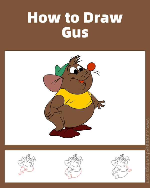 how to draw gus from cinderella - www.cuteeasydrawings.com