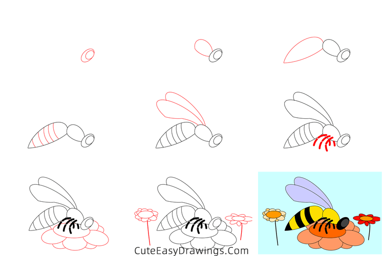 how to draw a bee on a flower - www.cuteeasydrawings.com