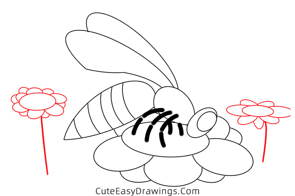 how to draw a bee on a flower - www.cuteeasydrawings.com