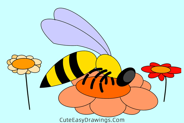 how to draw a bee on a flower - www.cuteeasydrawings.com