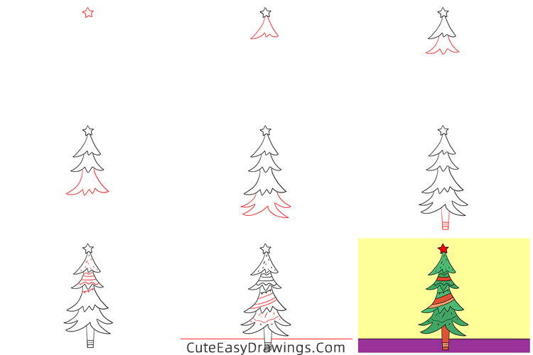 how to draw a christmas tree easy - www.cuteeasydrawings.com