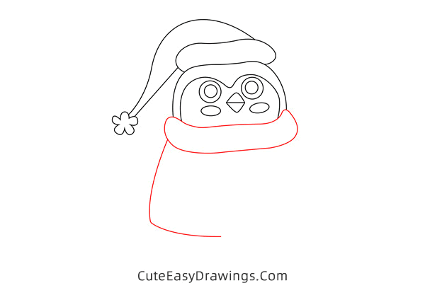 how to draw a christmas penguin - www.cuteeasydrawings.com