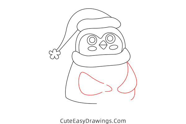 how to draw a christmas penguin - www.cuteeasydrawings.com