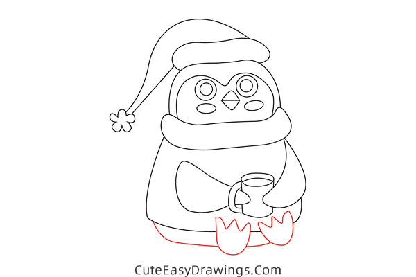 how to draw a christmas penguin - www.cuteeasydrawings.com