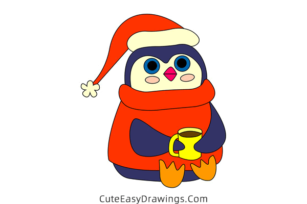 how to draw a christmas penguin - www.cuteeasydrawings.com