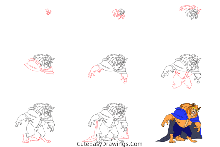 how to draw the beast from beauty and the beast - www.cuteeasydrawings.com