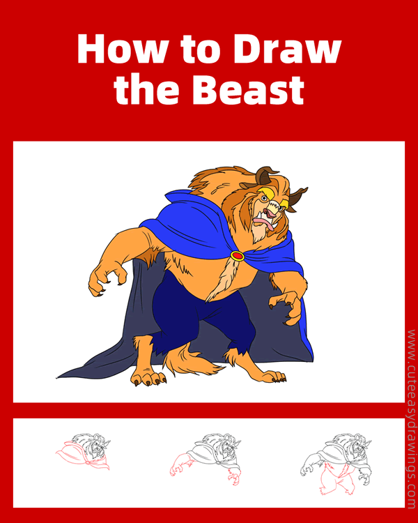 how to draw the beast from beauty and the beast - www.cuteeasydrawings.com