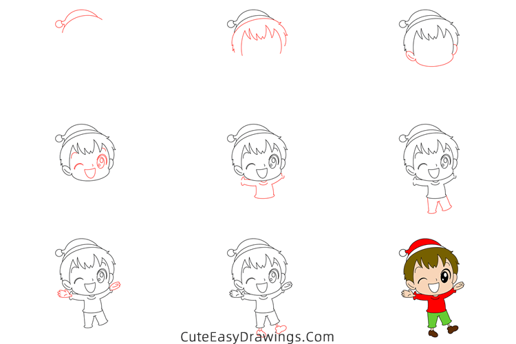 how to draw a christmas boy - www.cuteeasydrawings.com