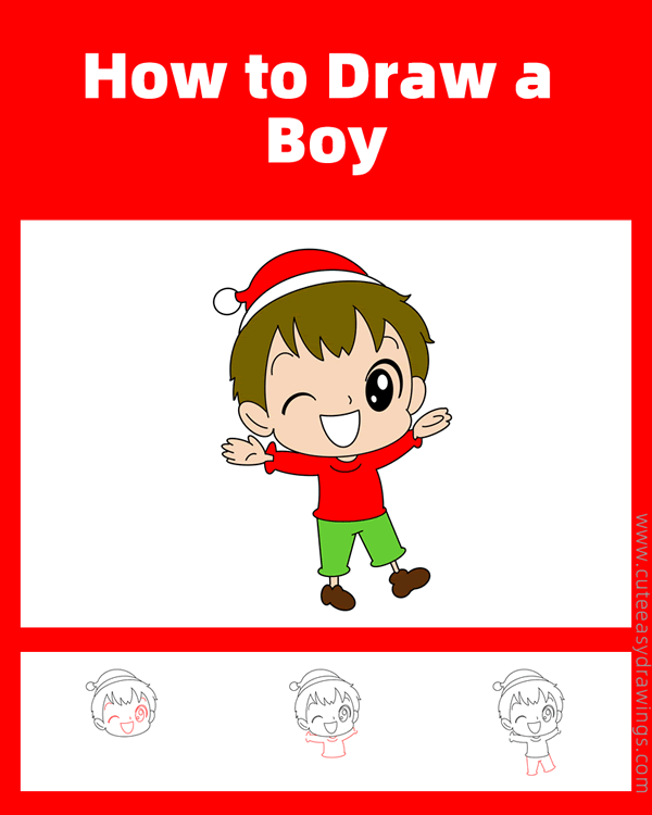 how to draw a christmas boy - www.cuteeasydrawings.com